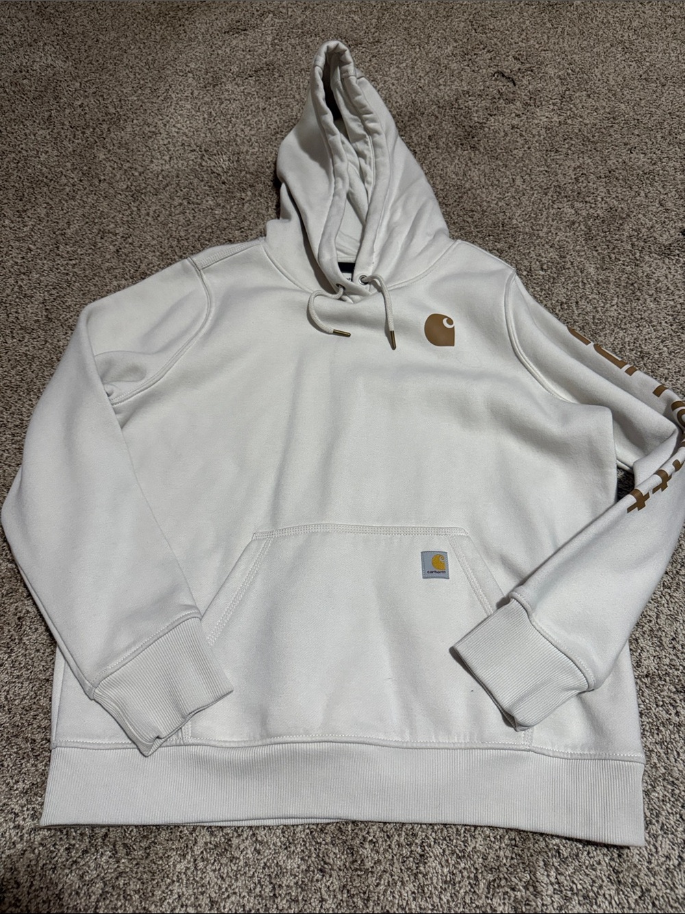 Carhartt Men’s White Crewneck Hoodie with Tan Logo - Picture 1 of 1